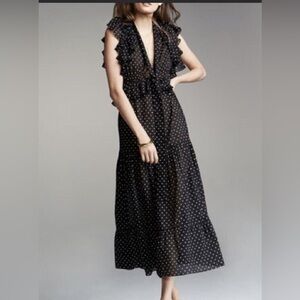 Robert Rodriguez polka dot ruffled maxi gauzy sleeveless dress 0 unlined black